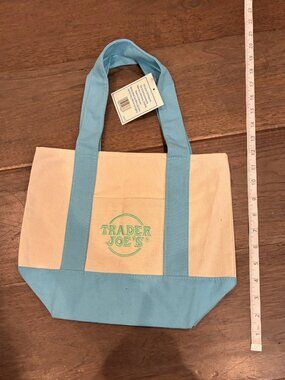 NWT Trader Joe's Pastel Mini Canvas Reusable Tote Bag -Light Blue